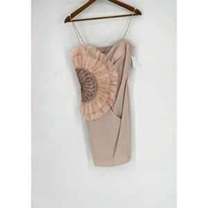 NOS Chetta B Evening Dress Size 8 Blush Front Ruching and Rhinestones $198 Flaw